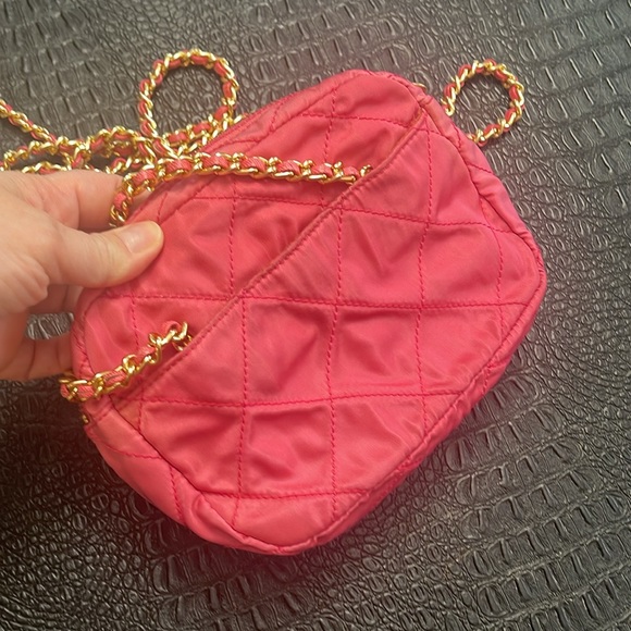 Prada Bag Pink Nylon - Barbie Color with Gold Long Double Chain Straps - Picture 17 of 17